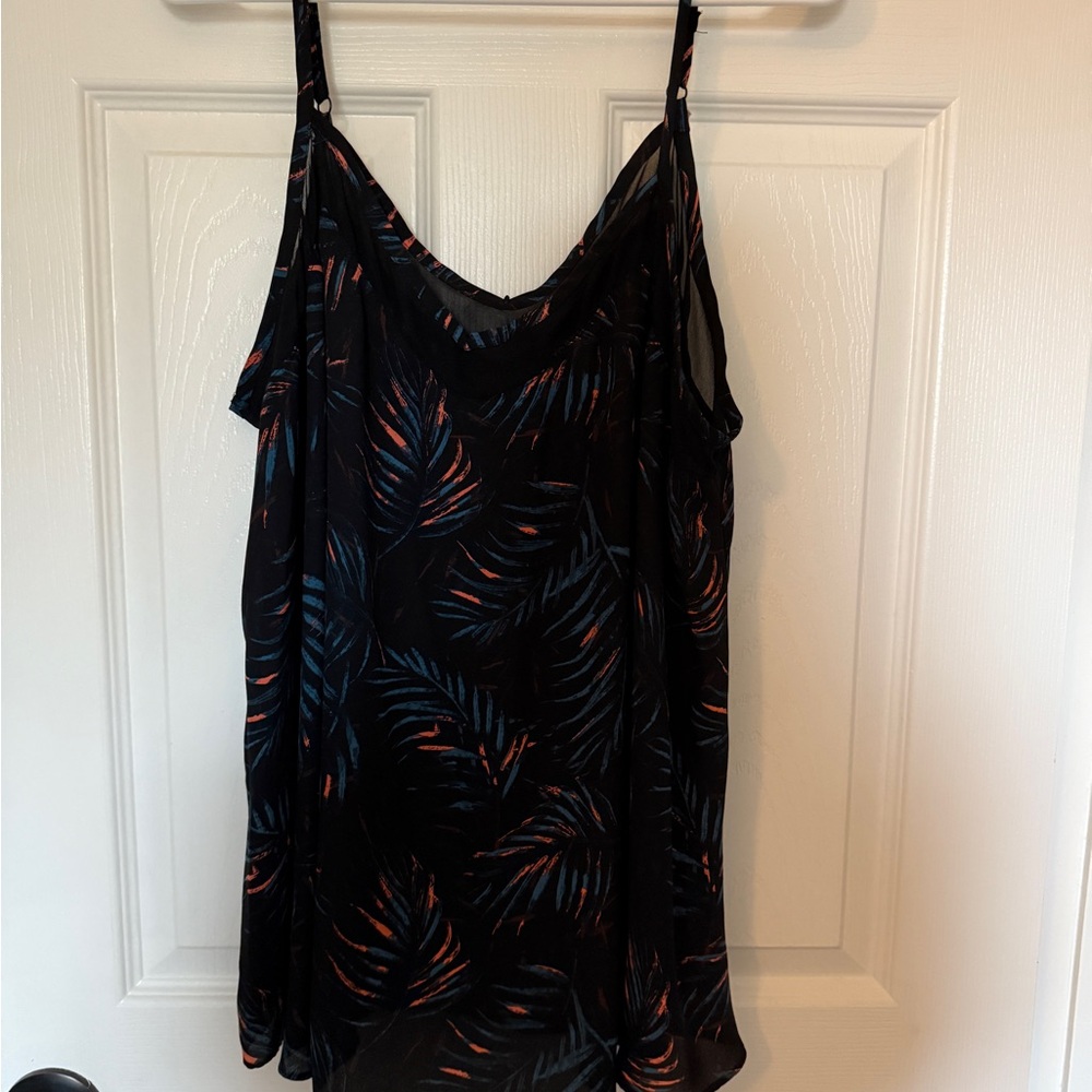 Torrid Black Camisole with Blue and Orange Leaf Design
